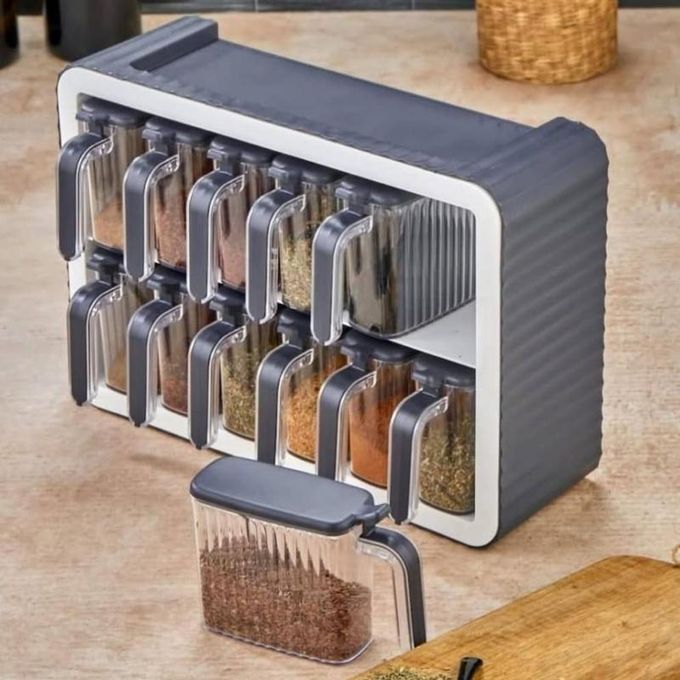 12 Pièces Ensemble de Bocaux à Épices Autocollants avec support