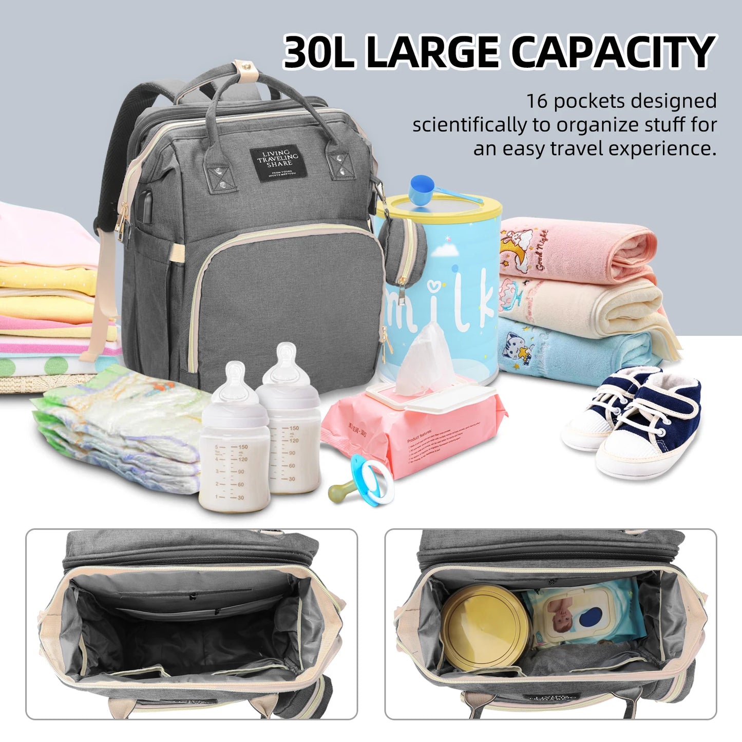 Sac à dos de maternité pliable multifonctionnel pour nouveau-né