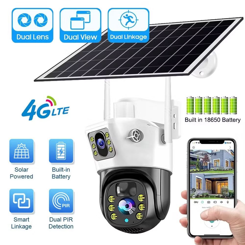 Caméra solaire 4G sans fil 3 lens 6K 12MP V380 pro