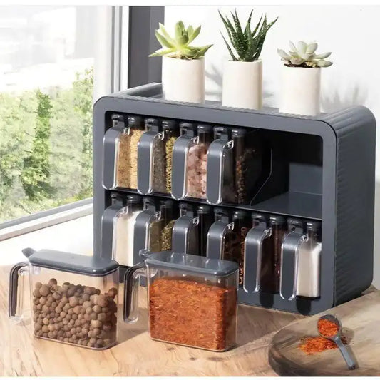 12 Pièces Ensemble de Bocaux à Épices Autocollants avec support