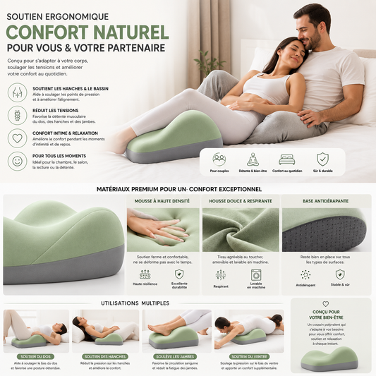 Coussin Ergonomique Multi-Positions pour Couples – Confort & Soutien