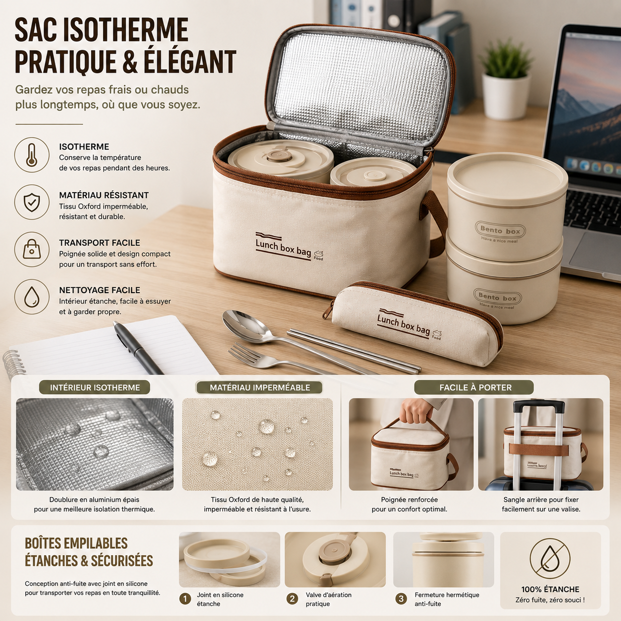 Set Lunch Box Isotherme 4 Compartiments – Repas Chauds & Frais.