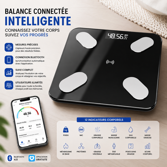 Balance Intelligente Bluetooth – Suivi Corporel Complet.